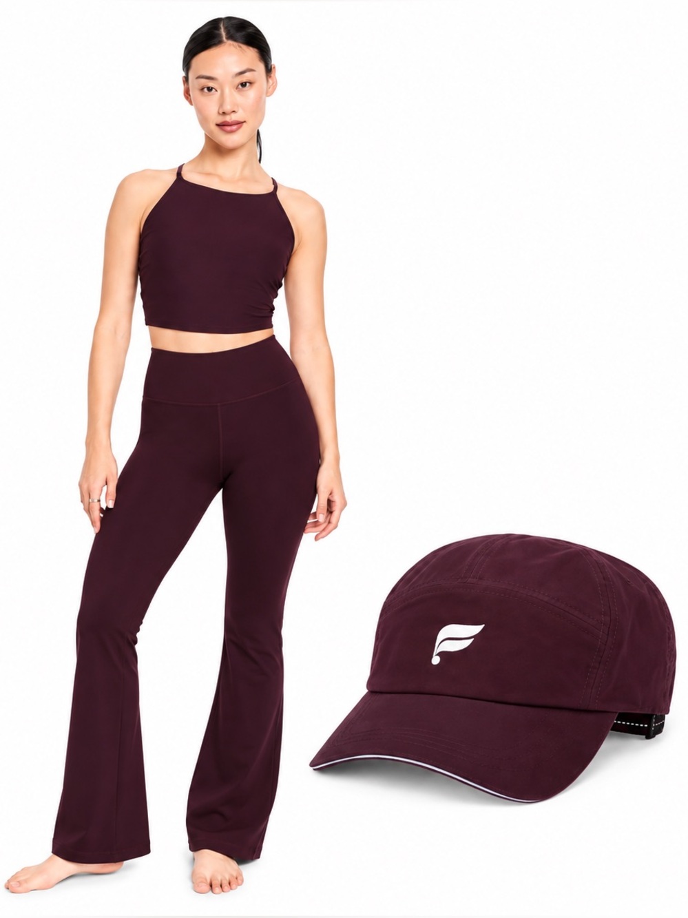 Old Navy StudioSmooth Burgundy 3 Piece Set L/LP + Fabletics Hat